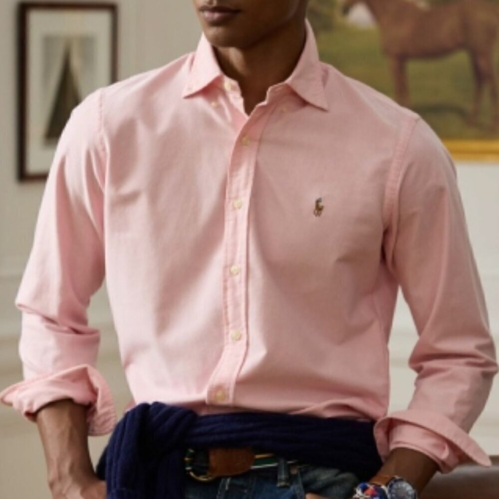 RALPH LAUREN POLO Button-Down Shirt Men's Slim Fit Size L Pink Long Sleeve